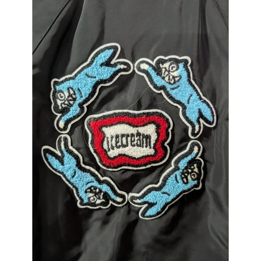 Ice Cream Kids Varsity Bomber Jacket Youth 7/8 Black Blue Patches‎ 2023